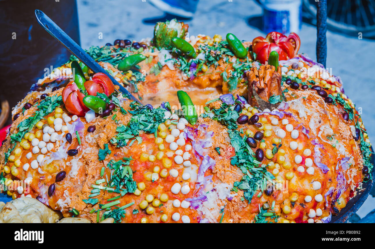 Decorated cooked indian street food ready to serve in the street Stock