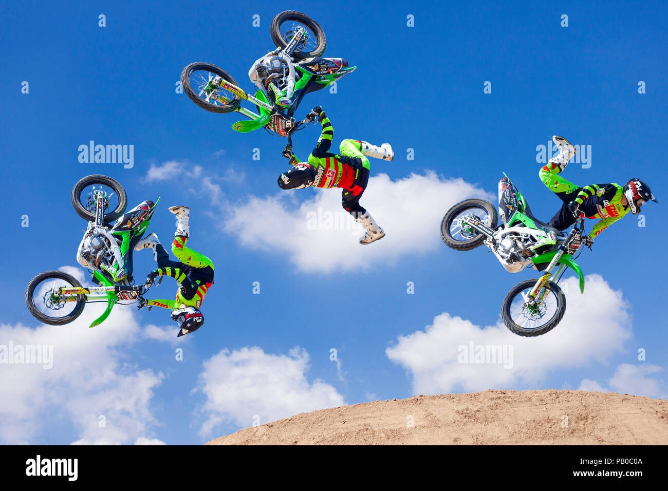 Freestyle motocross sequence. Stock Photo