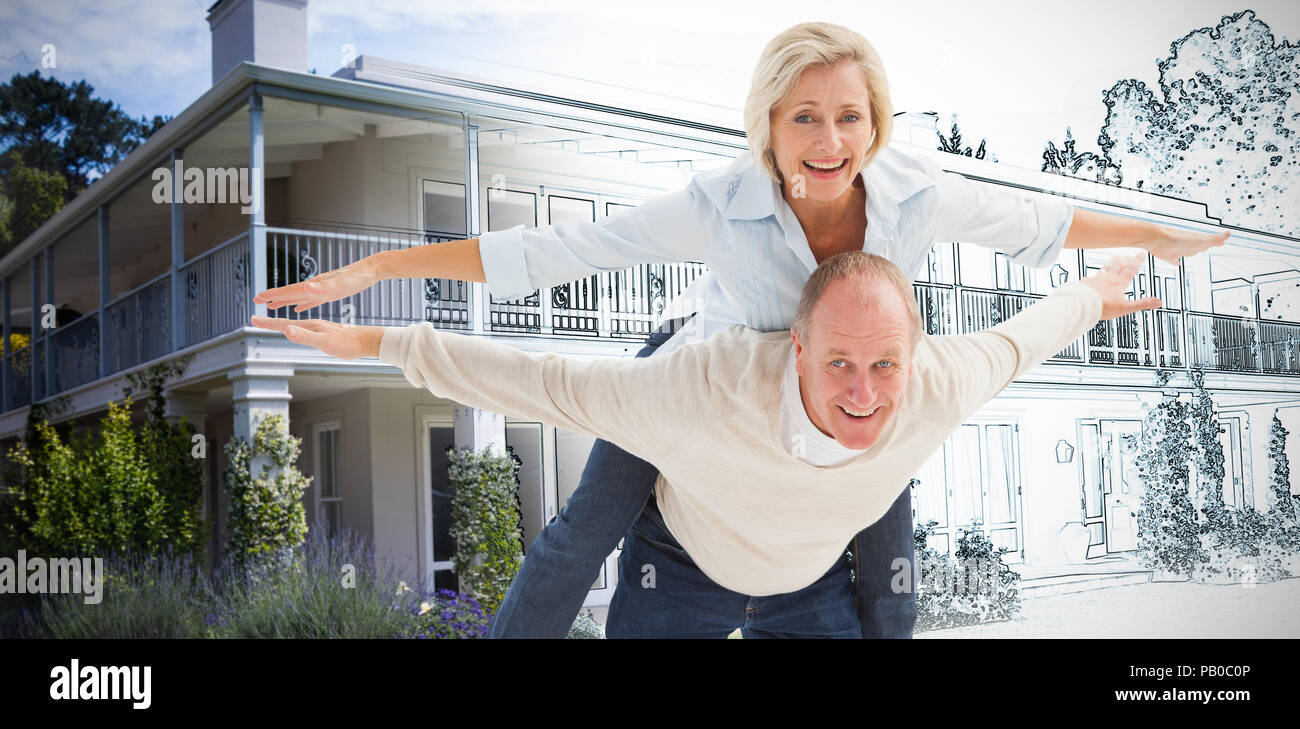 Composite image of happy mature couple having fun Stock Photo