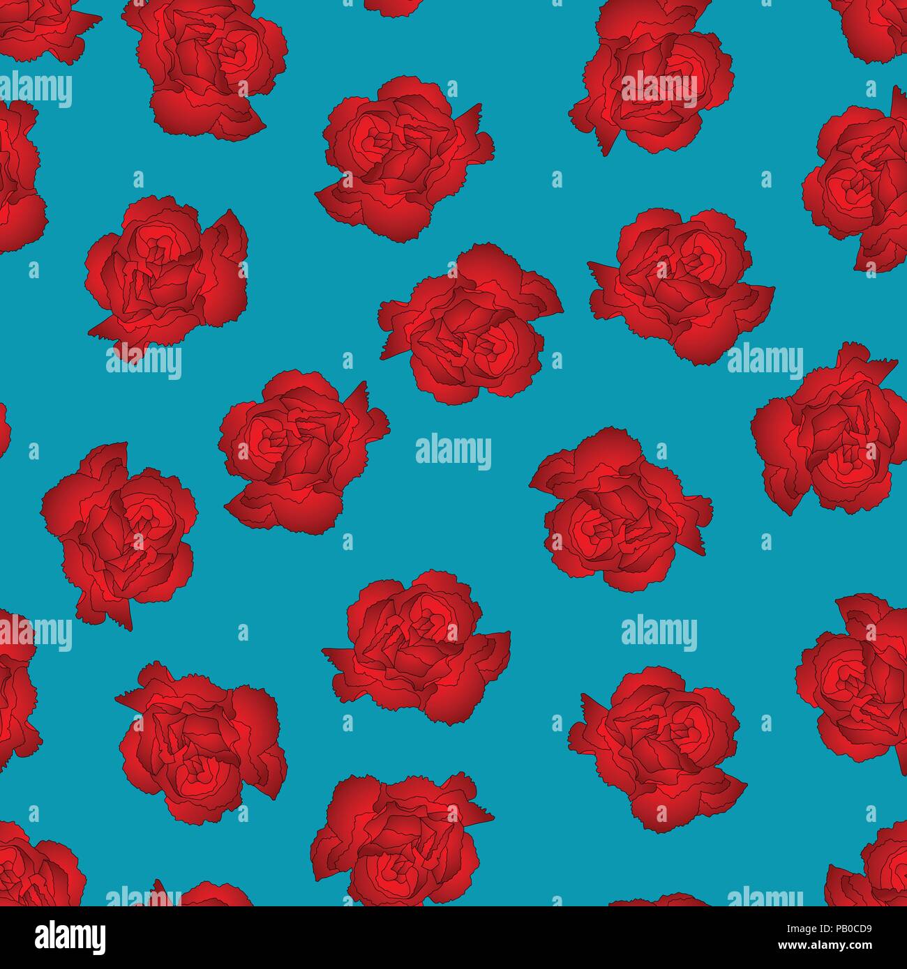 Dianthus caryophyllus - Red Carnation Flower on Blue Background. Vector Illustration. Stock Vector