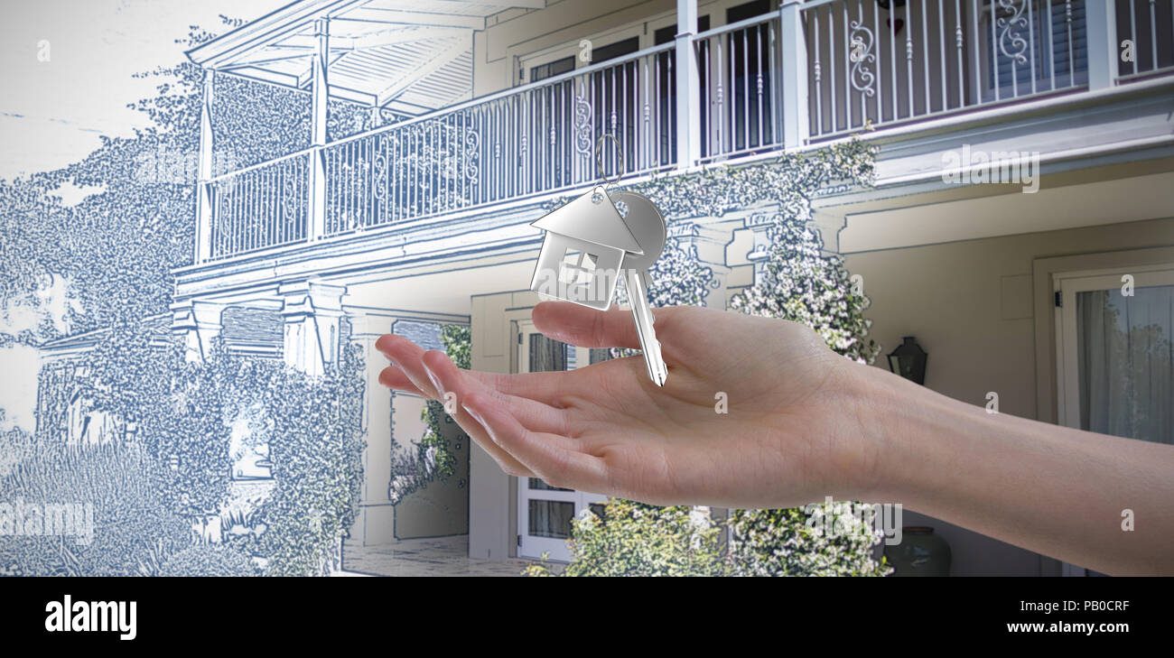 Composite image of womans hand using invisible screen Stock Photo