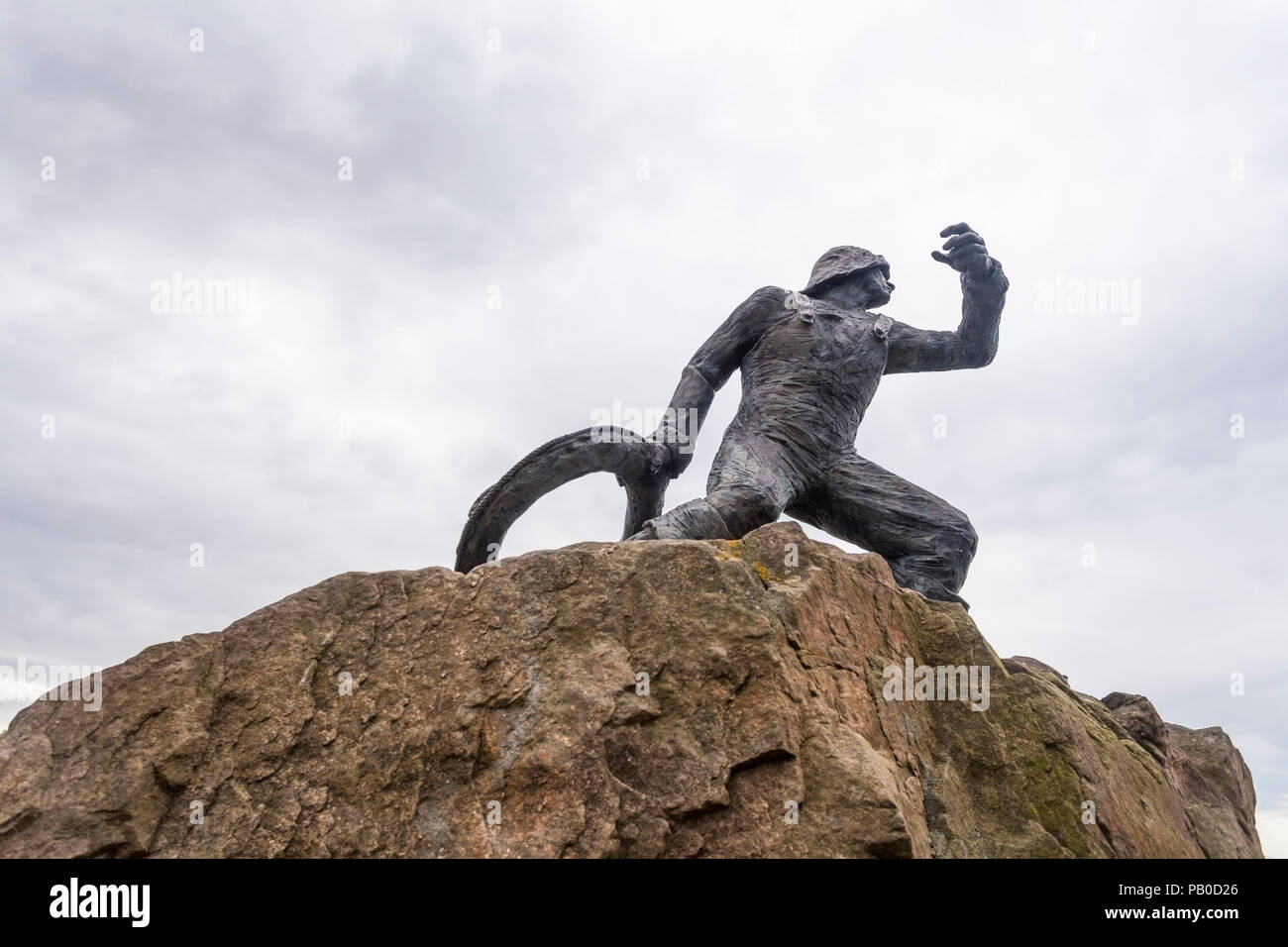 Statue called "The Rescue", tribute to work of RNLI at Seahouses,Northumberland,England,UK Stock