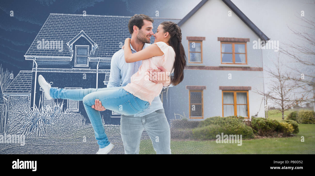 Composite image of attractive young couple having fun Stock Photo