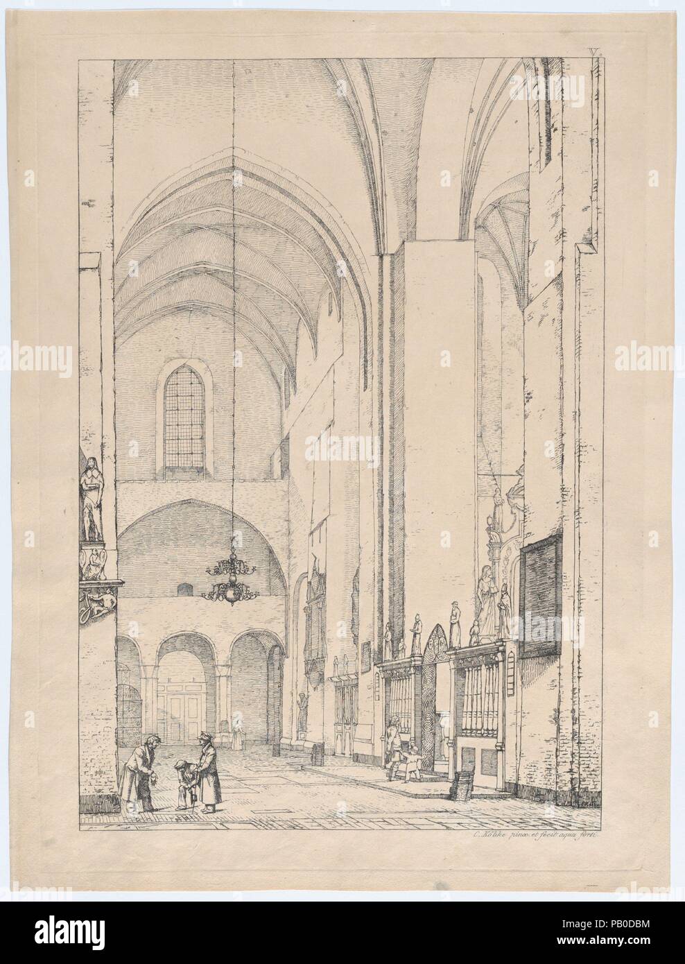 The Transept of  Aarhus Cathedral. Artist: Christen Købke (Danish, Copenhagen 1810-1848 Copenhagen). Dimensions: Sheet: 12 3/4 × 9 3/16 in. (32.4 × 23.4 cm). Date: 1831.  During a stay in Aarhus in Jutland in 1829, Købke set about painting a picture of the interior of the cathedral. He had just become the student of Christoffer Wilhelm Eckersberg and in this print demonstrates his interest in perspectival construction, so central to Eckersberg. Also, at this moment, the Danish art historian Niels Lauritz Høyen strated traveling throughout Denmark to examine and document medieval and Renaissanc Stock Photo