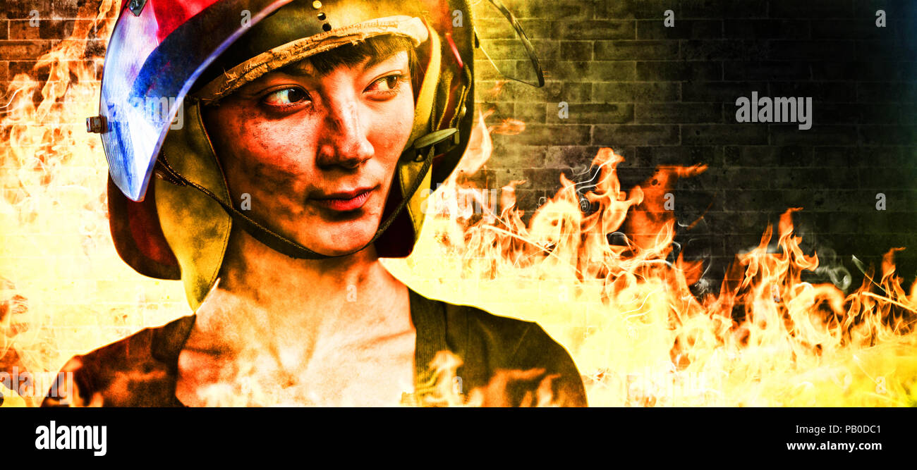Young woman thinking helmet hi-res stock photography and images - Alamy