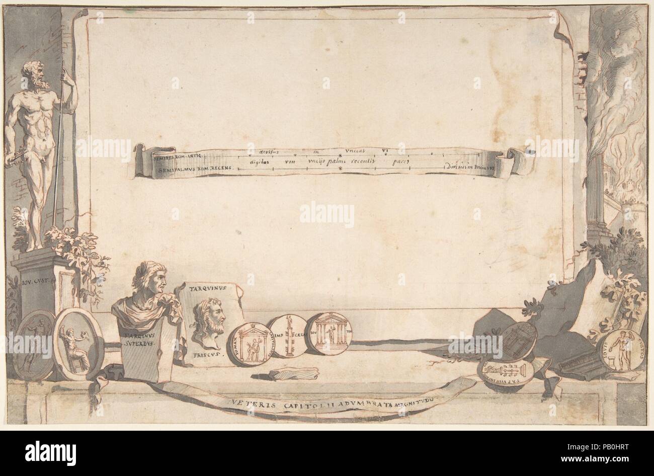 Adumbration of Capitoline Hill. Artist: Jan Goeree (Dutch, Middelburg 1670-1731 Amsterdam). Dimensions: 8 7/8 x 13 1/2 in.  (22.5 x 34.3 cm). Date: before 1704. Museum: Metropolitan Museum of Art, New York, USA. Stock Photo