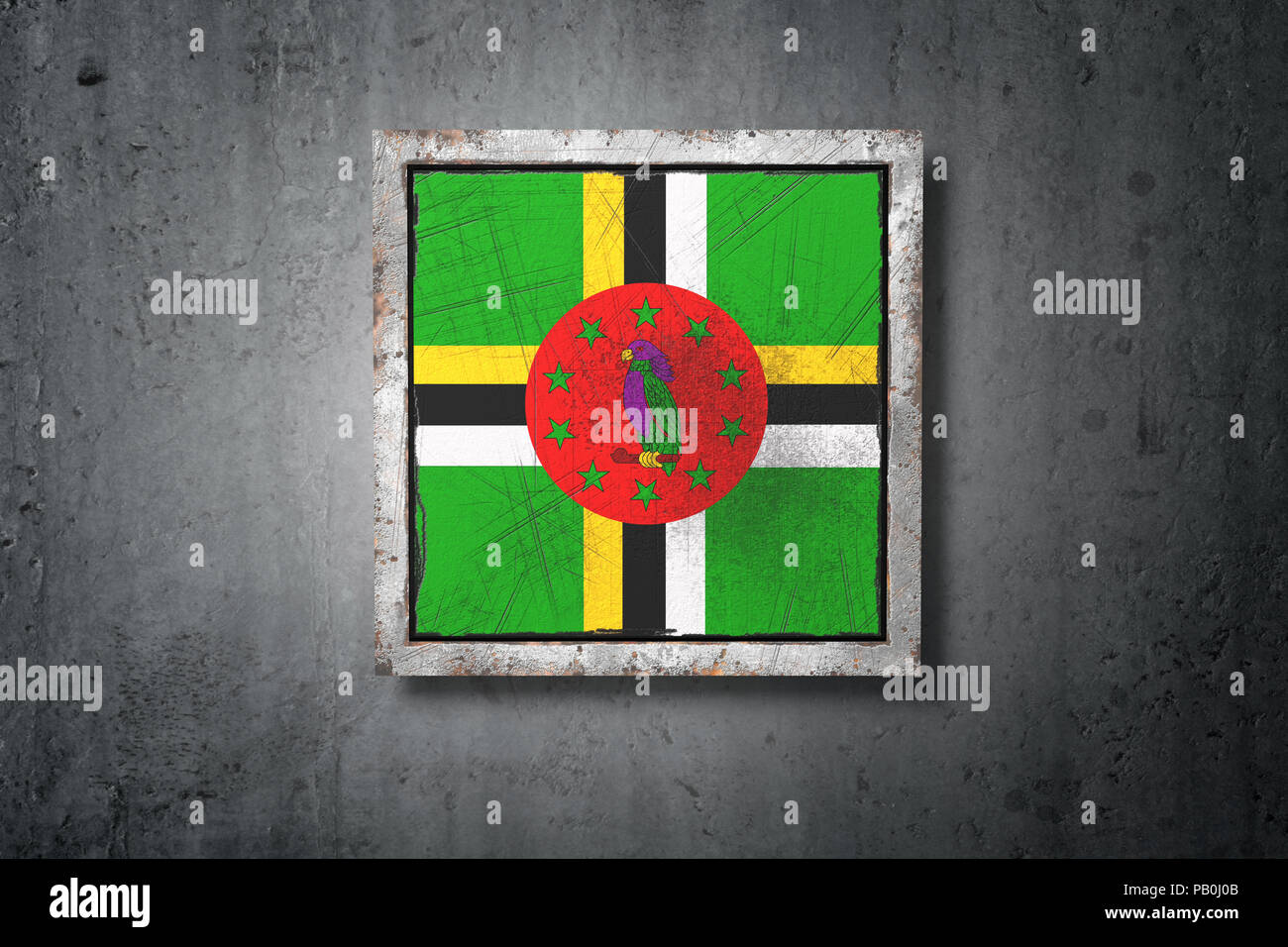 3d rendering of an old Dominica flag in a concrete wall Stock Photo - Alamy