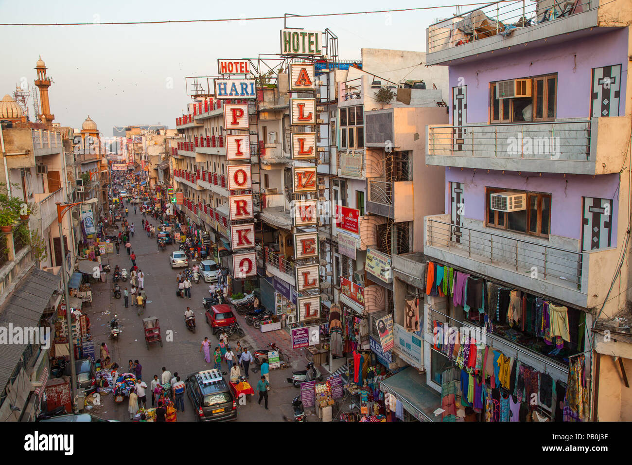 Elevated view of Main Bazar, New Delhi, India. Stock Photo