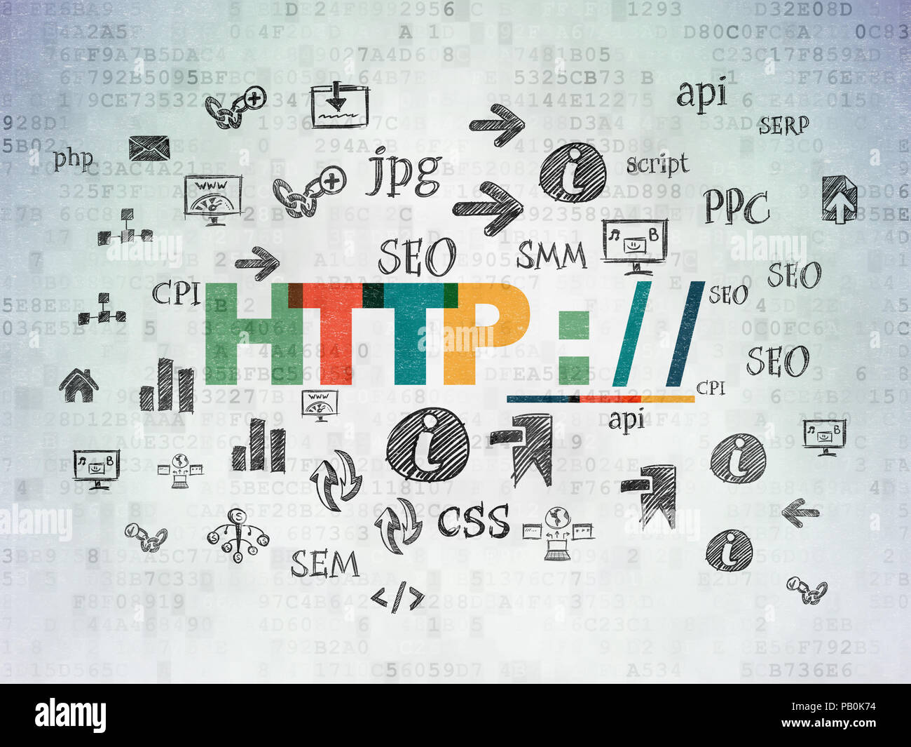 Web development concept: Http : / / on Digital Data Paper background ...
