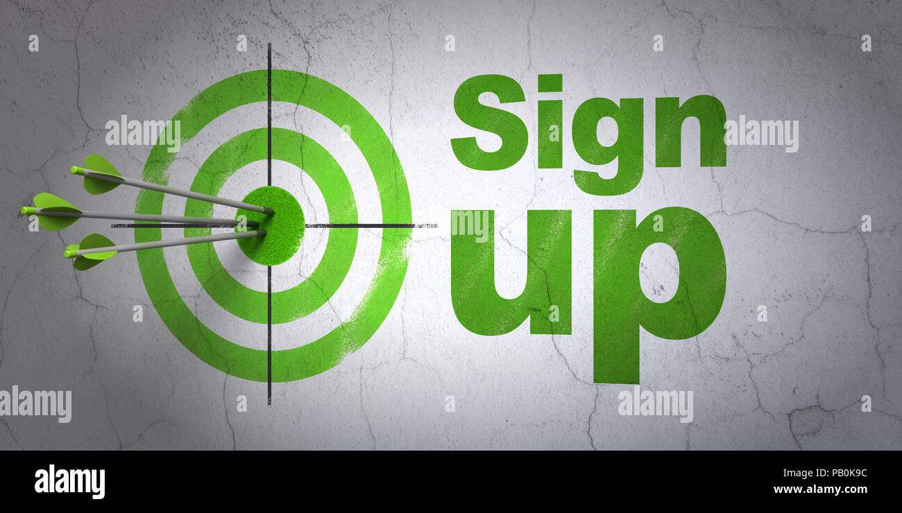 Web design concept: target and Sign Up on wall background Stock Photo ...