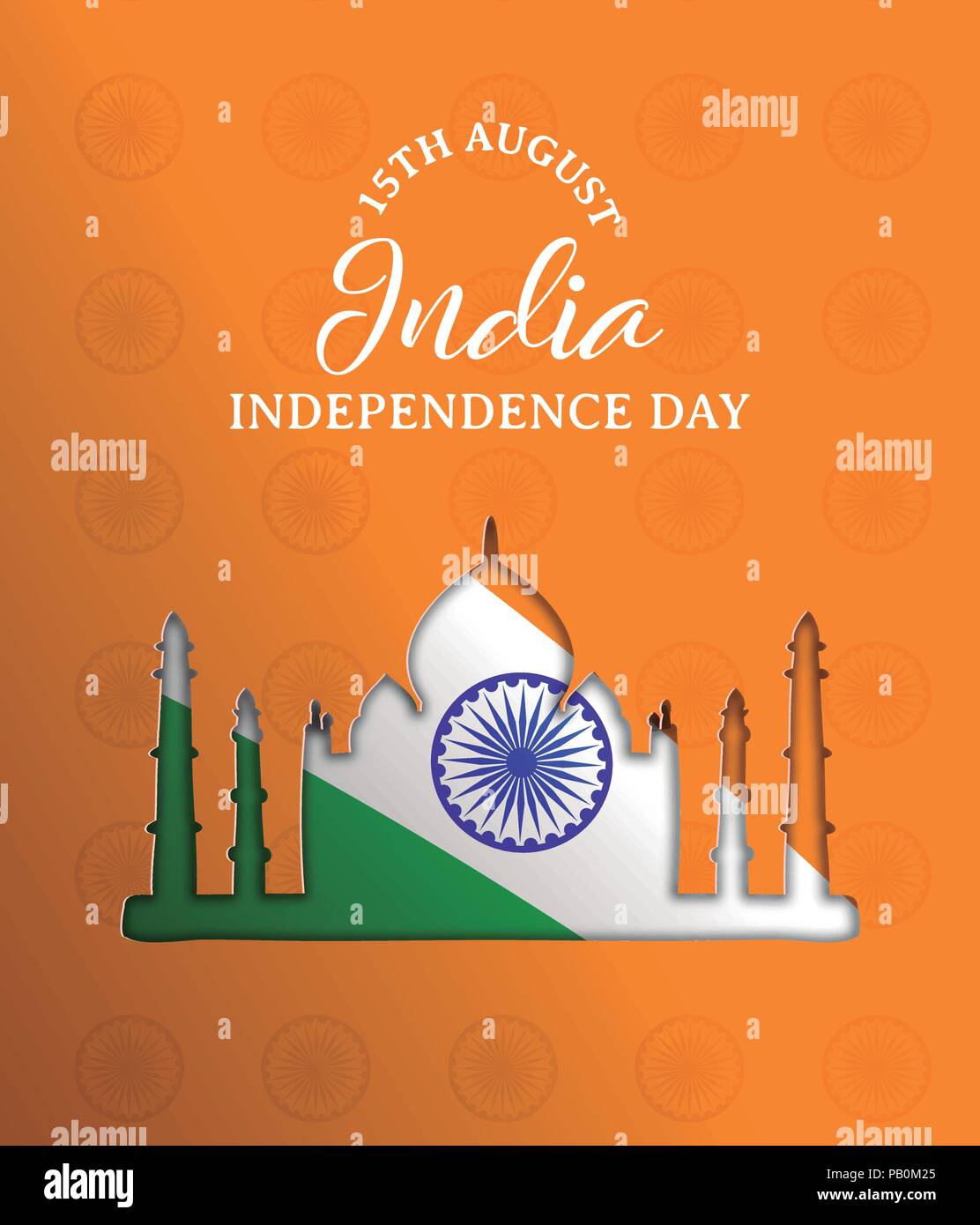 India Independence Day paper cut greeting card. Taj Mahal landmark ...