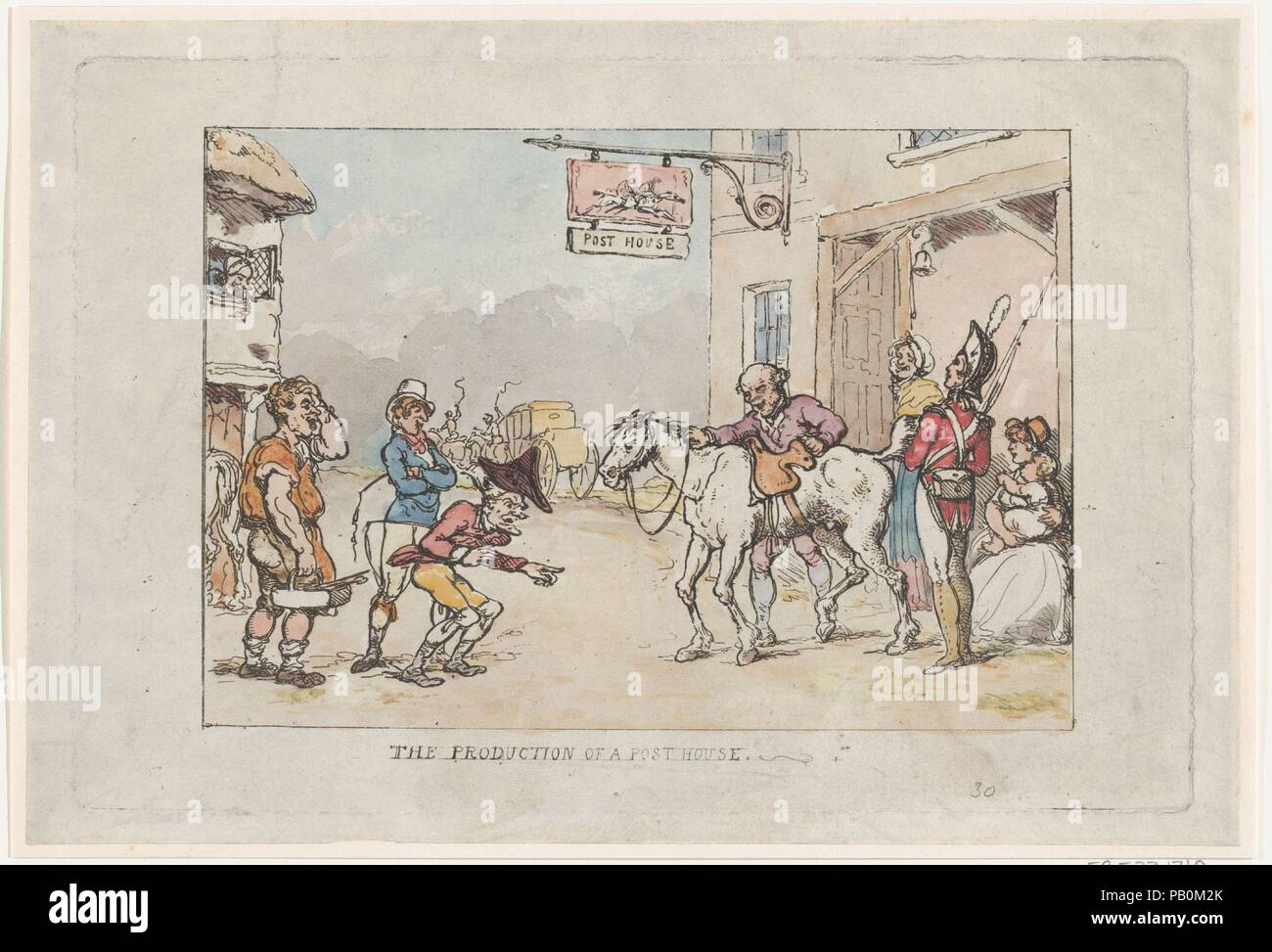The Production of a Post House. Artist: Thomas Rowlandson (British, London 1757-1827 London). Author: Related outhor Rev. James Beresford (British, 1764-1840). Dimensions: Plate: 6 11/16 × 9 15/16 in. (17 × 25.2 cm)  Sheet: 7 5/16 × 10 13/16 in. (18.5 × 27.4 cm). Series/Portfolio: Miseries of Human Life. Date: 1808. Museum: Metropolitan Museum of Art, New York, USA. Stock Photo