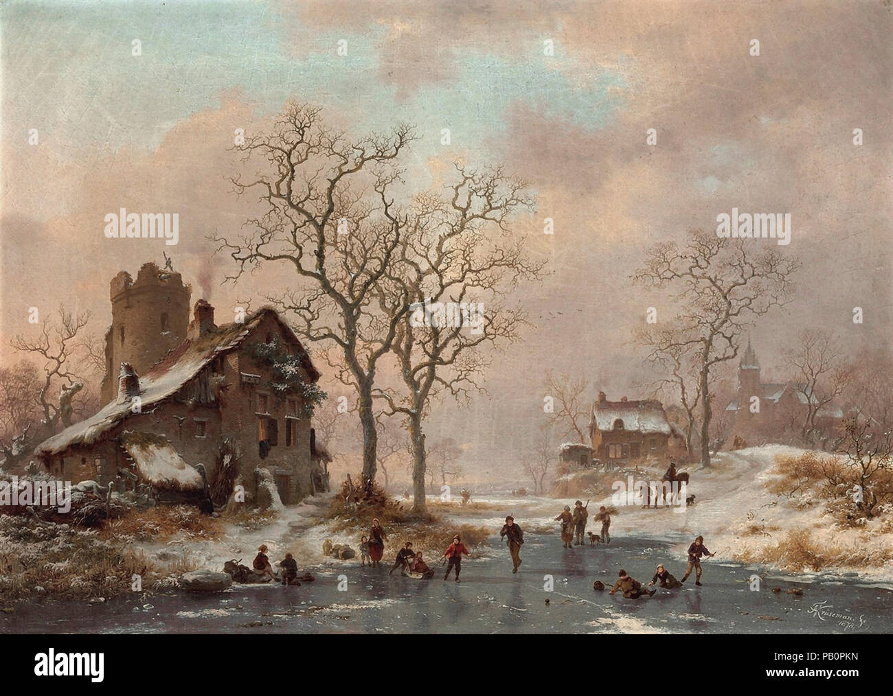 Kruseman  Frederik Marinus - Skaters at Dusk Stock Photo