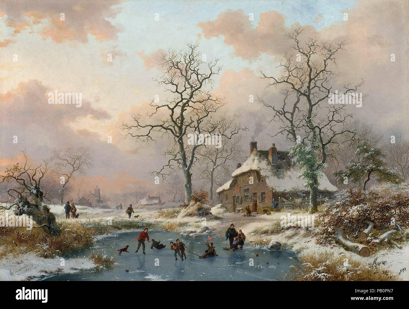 Kruseman  Frederik Marinus - the Frozen Pond Stock Photo