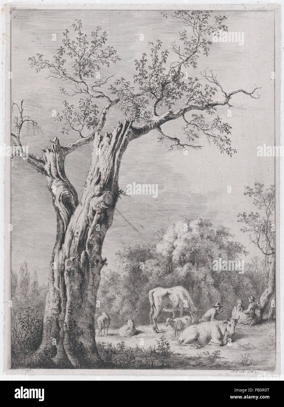 Spring, after a Drawing Made at Saint-Chamond. Artist: Jean Jacques de Boissieu (French, Lyons 1736-1810 Lyons). Dimensions: Sheet: 16 1/16 × 10 3/4 in. (40.8 × 27.4 cm)  Plate: 10 9/16 x 7 7/8 in. (26.8 x 20 cm). Date: 1795. Museum: Metropolitan Museum of Art, New York, USA. Stock Photo