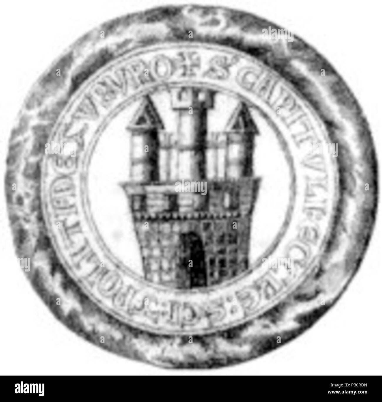 A zobori bencés kolostor 14. századi pecsétje.  The 14th century seal of the Zobor Benedictine monastery. Stock Photo