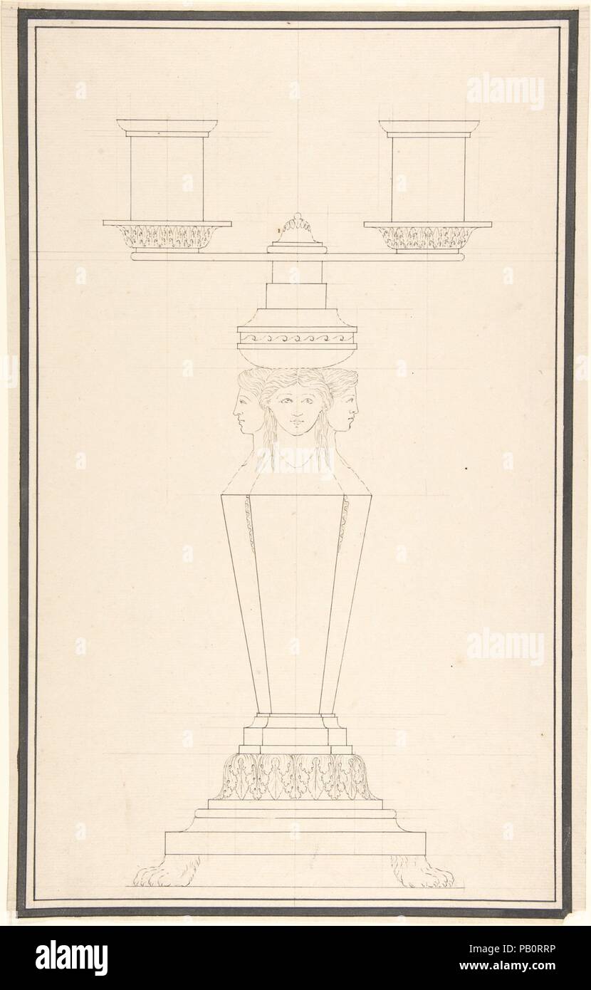 Candelabra with Three Candles. Artist: Anonymous, Italian, 19th century. Dimensions: 16-1/2 x 10 in. Date: 1800-1900. Museum: Metropolitan Museum of Art, New York, USA. Stock Photo
