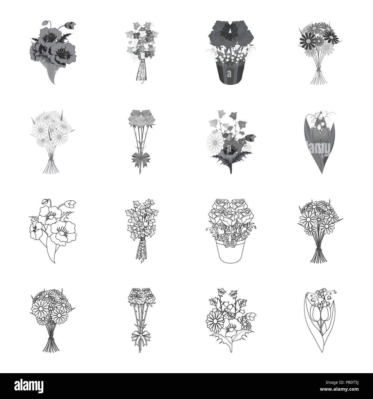 A bouquet of fresh flowers outline,monochrome icons in set collection ...
