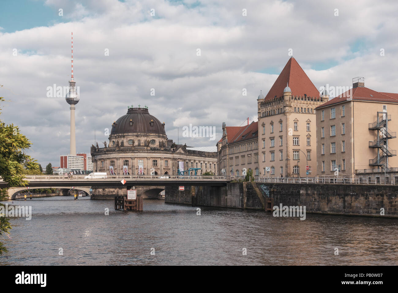 Berlin river Spree, Bode Museum and TV Tower Stock Photo
