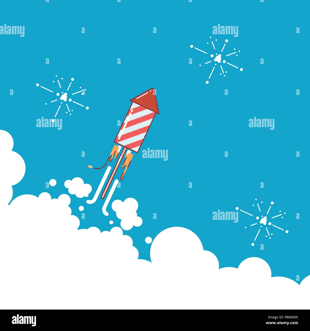 Rocket fireworks icon in modern flat design. Thin line vector illustration. Startup business design. Vector EPS 10 Stock Vector