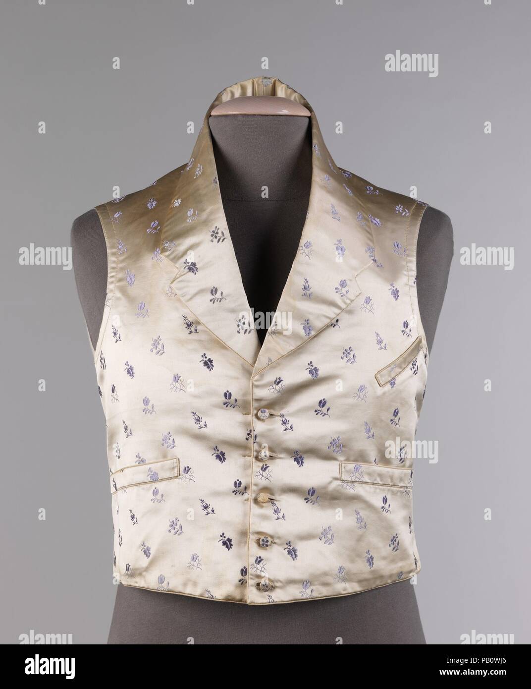 Evening vest. Culture: American. Date: 1830-35. Waistcoats and vests of the  18th and 19th centuries served as a layer protection and ornamentation  during a period in fashion when the coat was intended