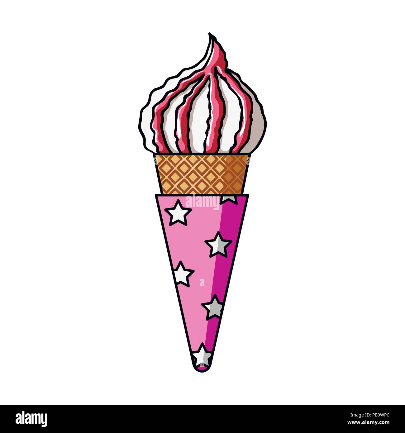 Ice cream in waffle cone icon in cartoon design isolated on white ...
