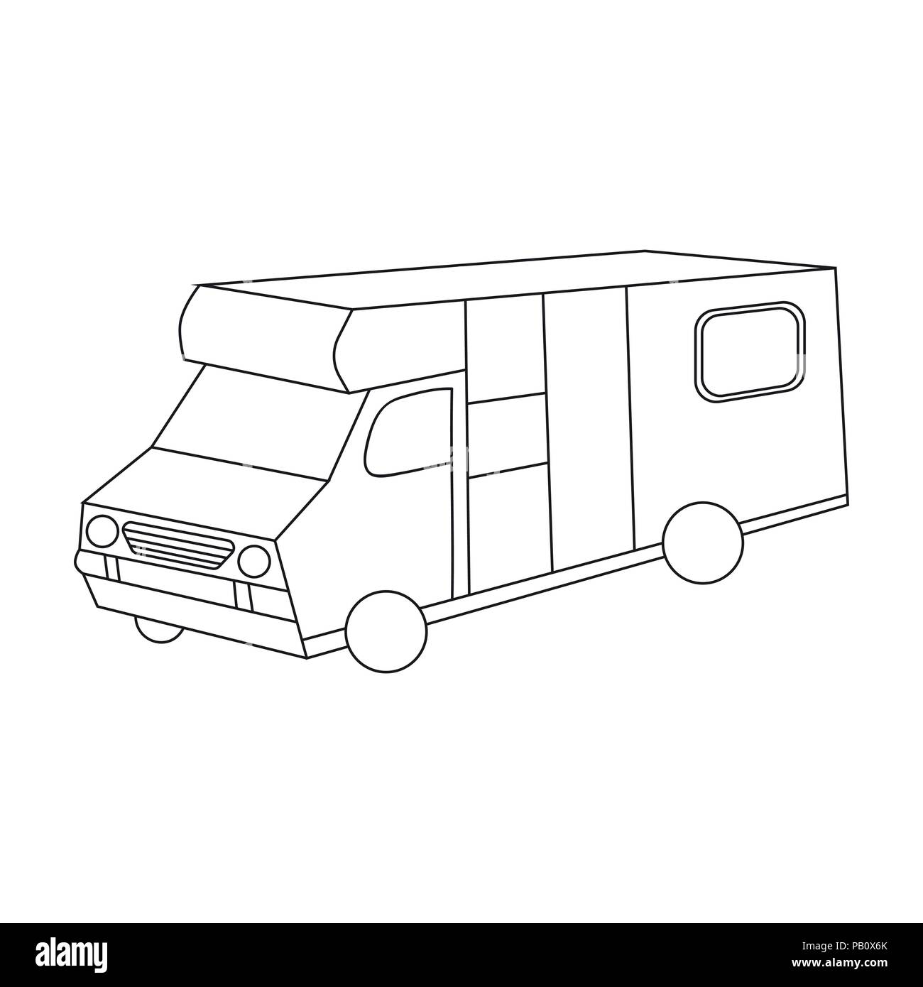 Campervan icon in outline design isolated on white background. Family ...