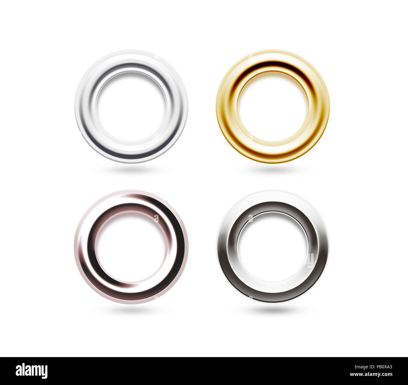 Grommets set isolated. Metal, brass, steel, gold, silver eyelets. Banner  washers, curtain clips. Grommet ring design. Chrome cringles. Card, label,  ta Stock Photo - Alamy