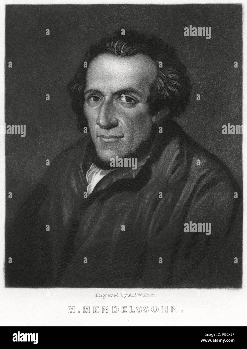 Moses Mendelssohn (1729-86), German Jewish Philosopher, Engraving by A.B. Walker Stock Photo