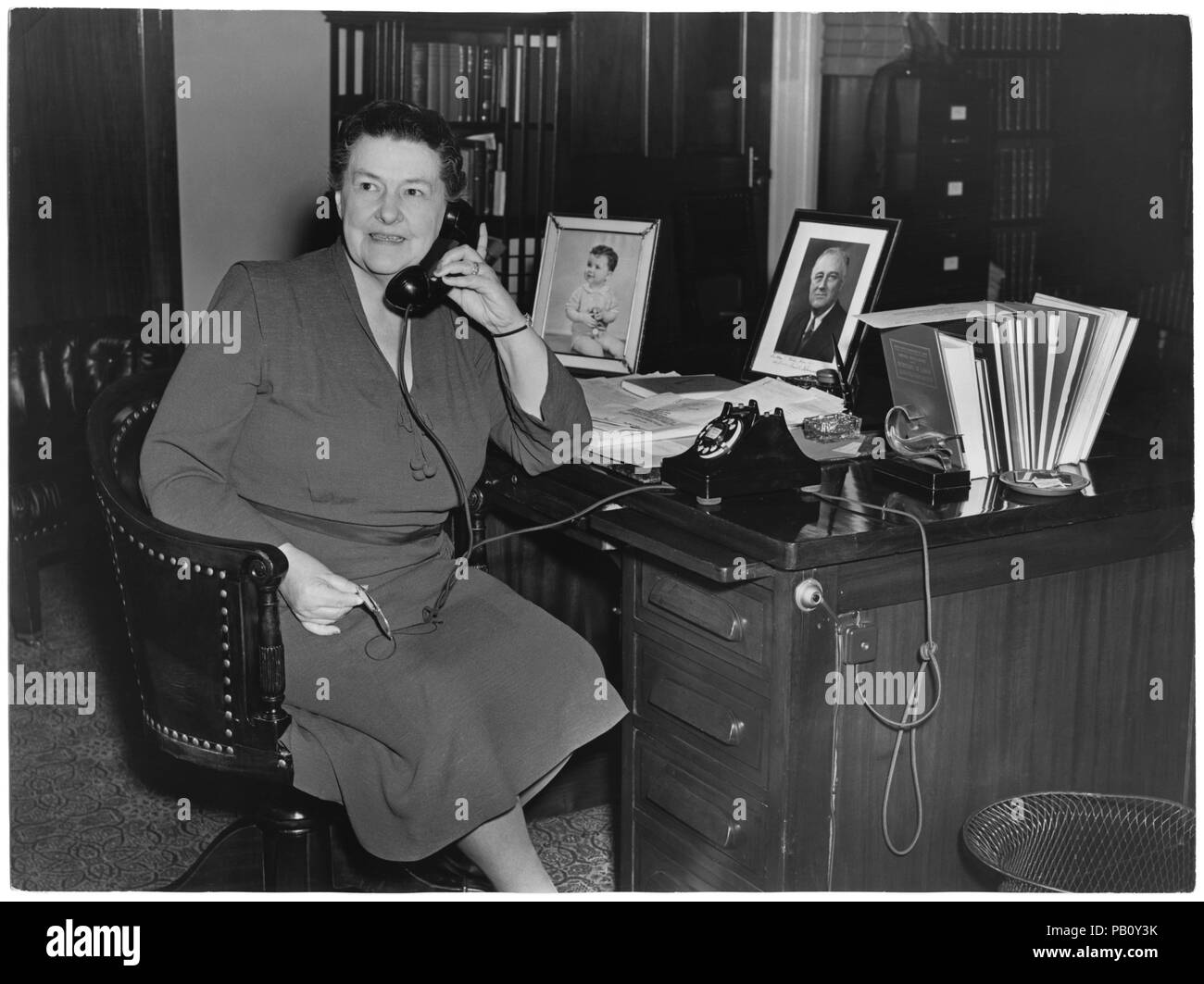 Mary Teresa Norton, 1st Woman from Democratic Party Elected to Congress, Portrait Seated at Desk, Washington DC, USA, 1943 Stock Photo