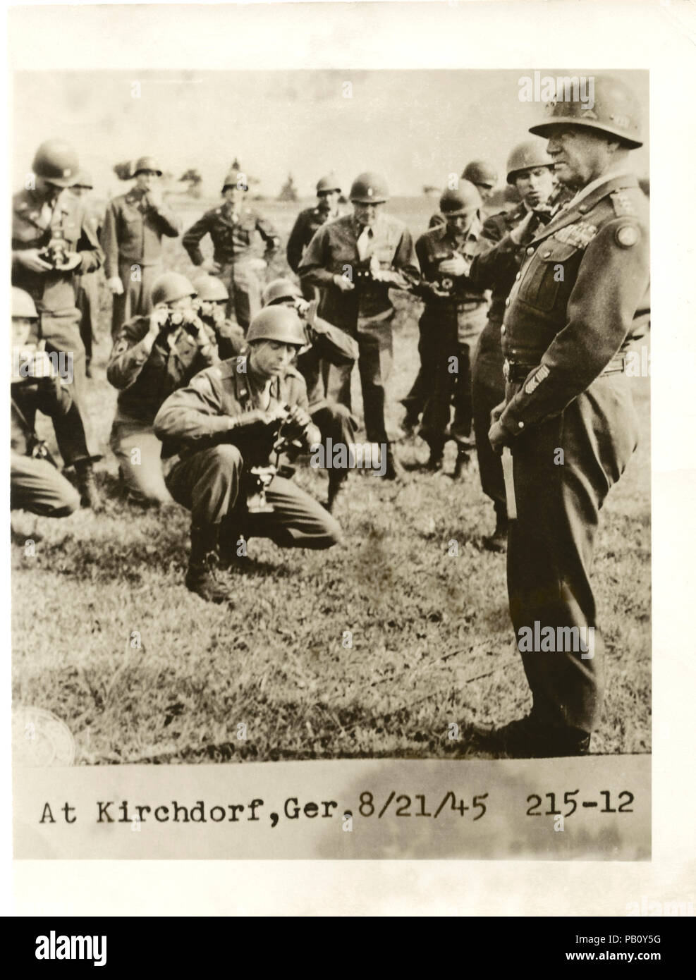 U.S. General George Patton with Troops, Kirchdorf, Germany, August 21, 1945 Stock Photo