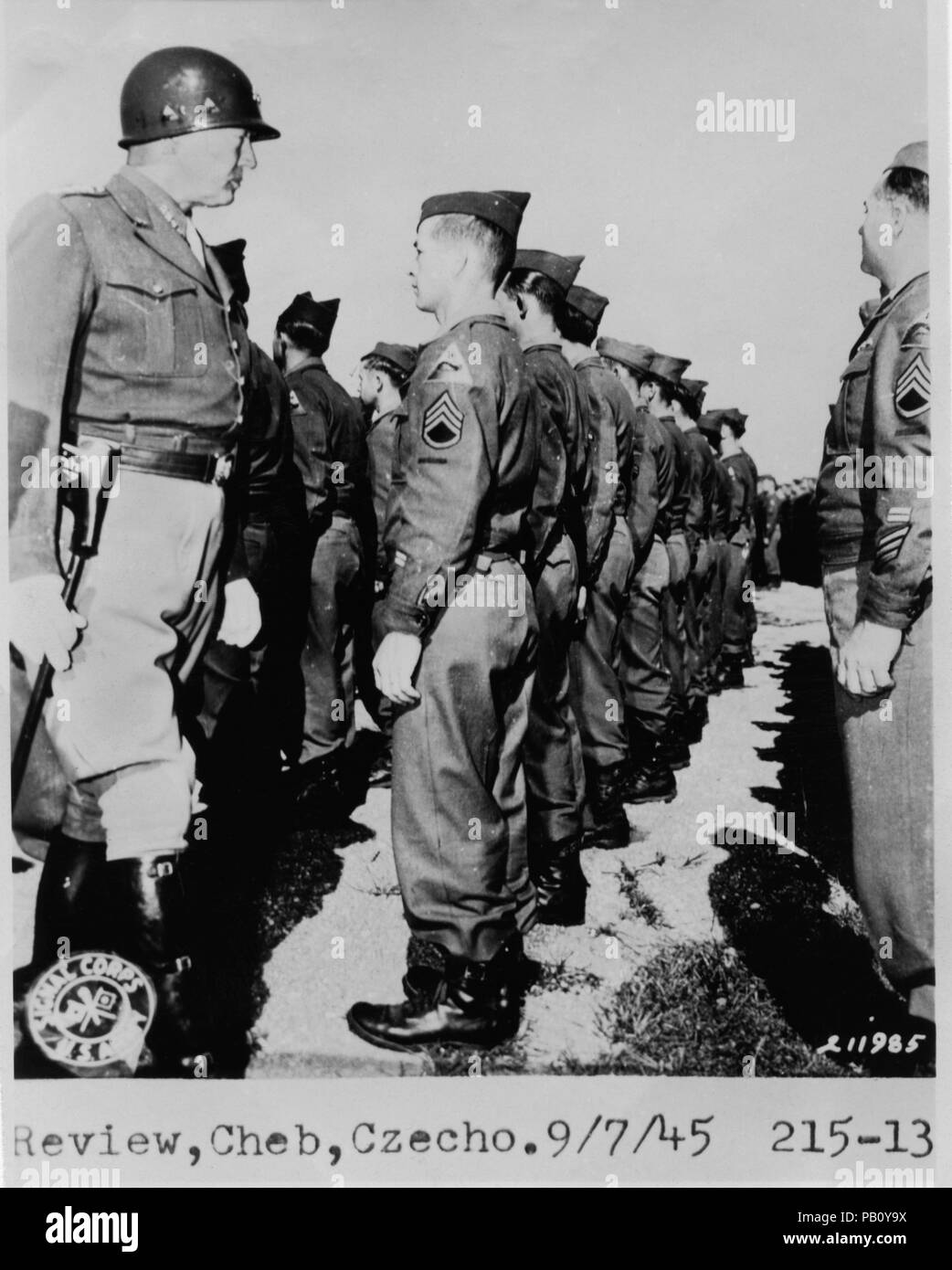 U.S. General George Patton Reviewing Troops, Cheb, Czechoslovakia, September 7, 1945 Stock Photo
