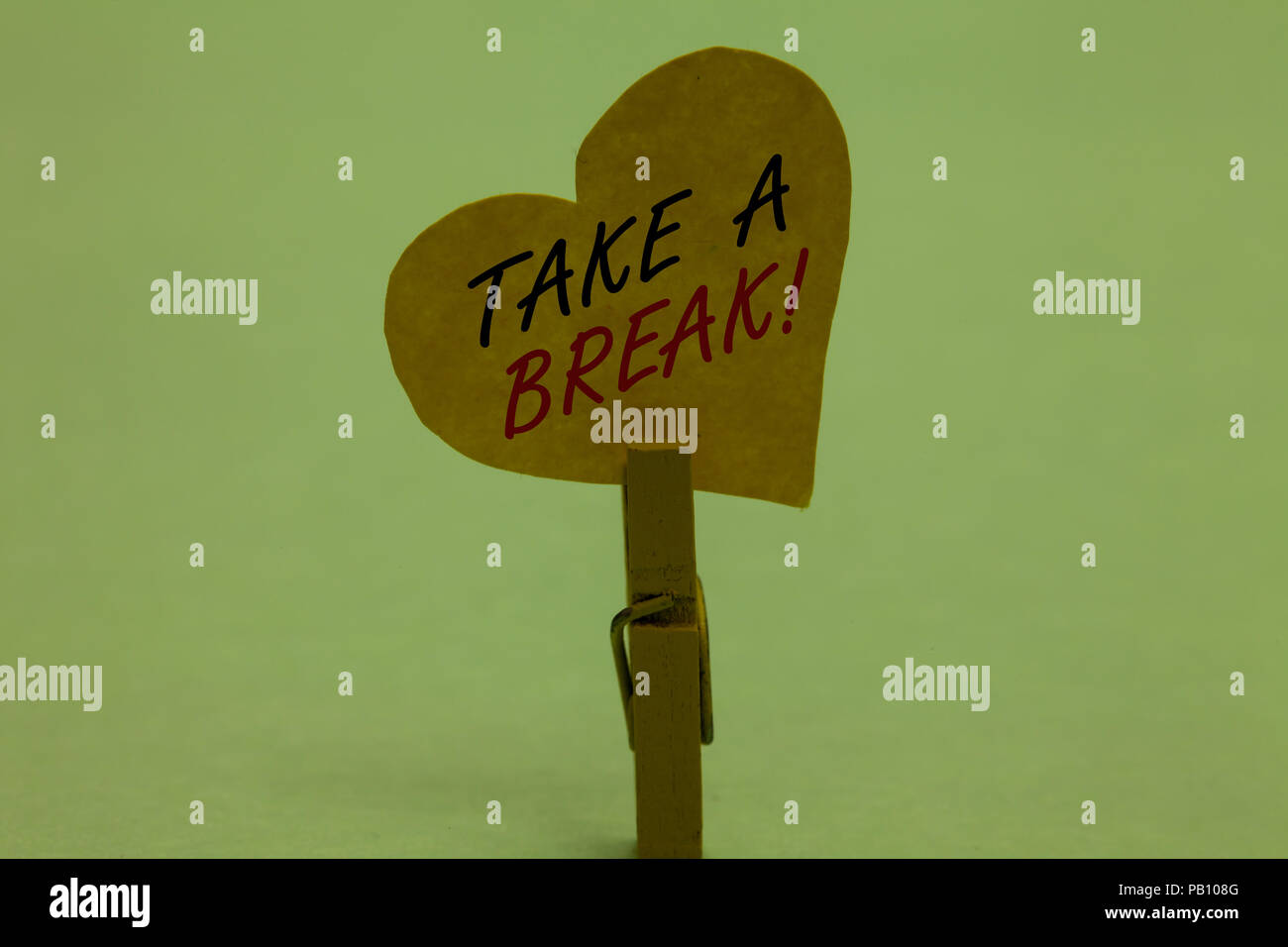 Handwriting Text Take A Break Concept Meaning Resting Stop Doing Something Recreation Time Get Out Of Work Celadon Color Background Paper Clip Hold L Stock Photo Alamy