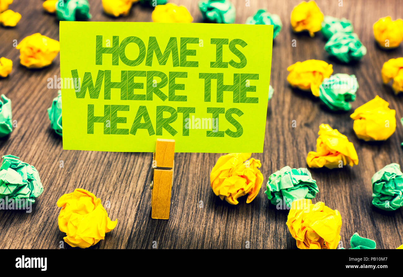 Handwriting Text Home Is When The Heart Is Concept Meaning Your House Is Where You Feel Comfortable And Happy Paperclip Retain Written Words Yellow P Stock Photo Alamy