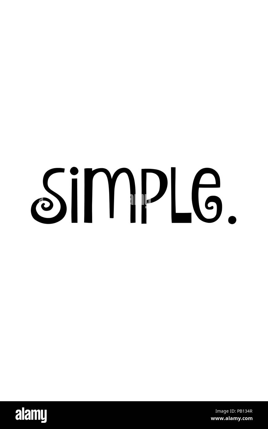 The word Simple in  black text placed on a white background. Stock Photo