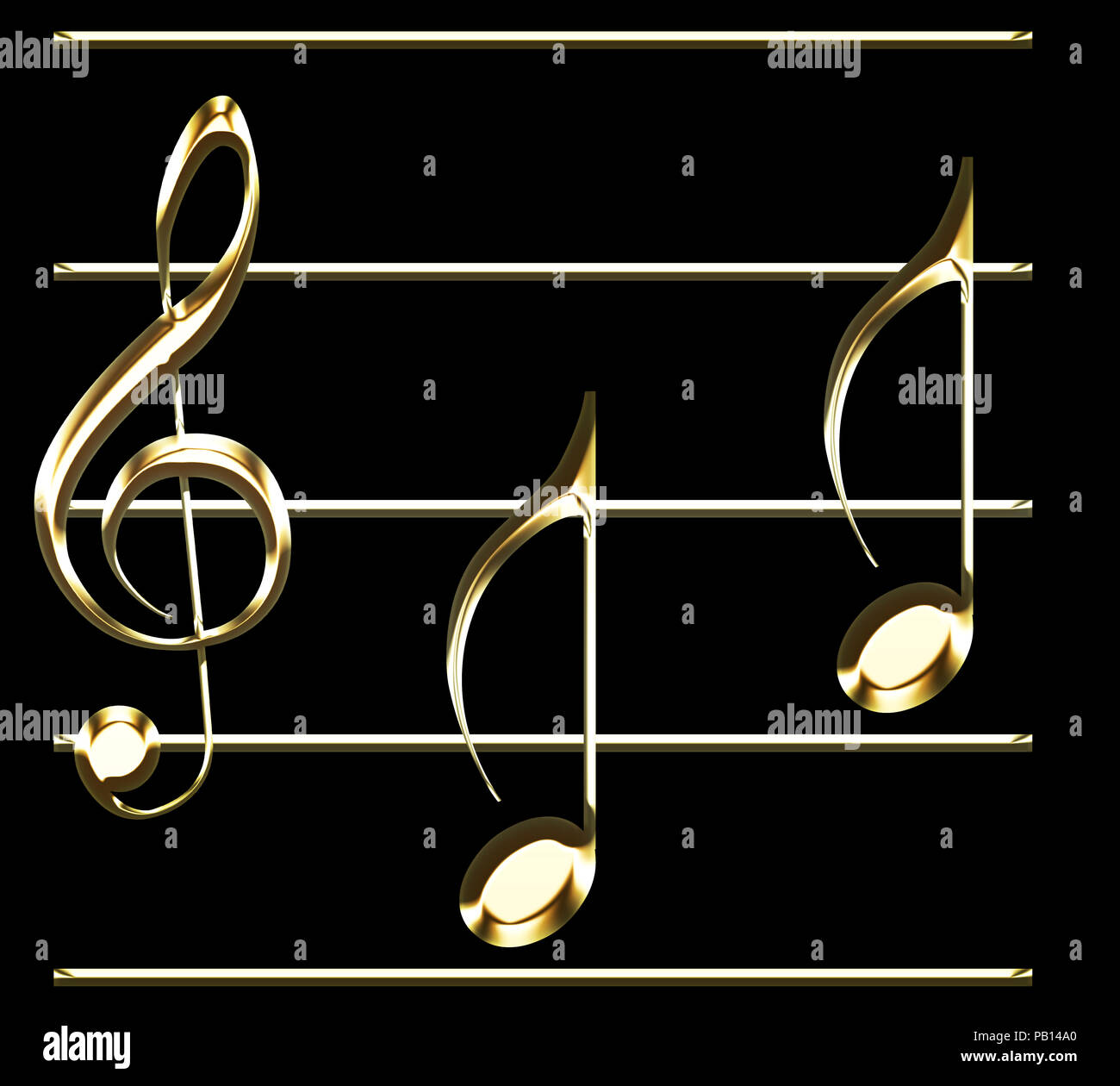 music pentagram with golden treble clef and notes illustration music