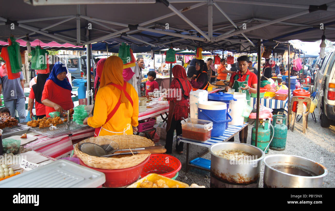 PULAU LANGKAWI, MALAYSIA - APR 4th 2015: Traditional asian food on the street food and night market on Langkawi island Stock Photo