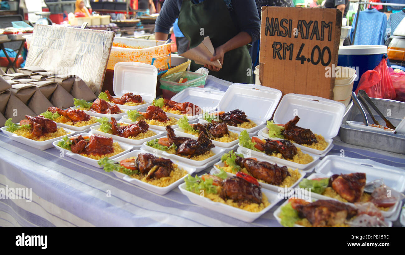 PULAU LANGKAWI, MALAYSIA - APR 4th 2015: Traditional asian food on the street food and night market on Langkawi island Stock Photo