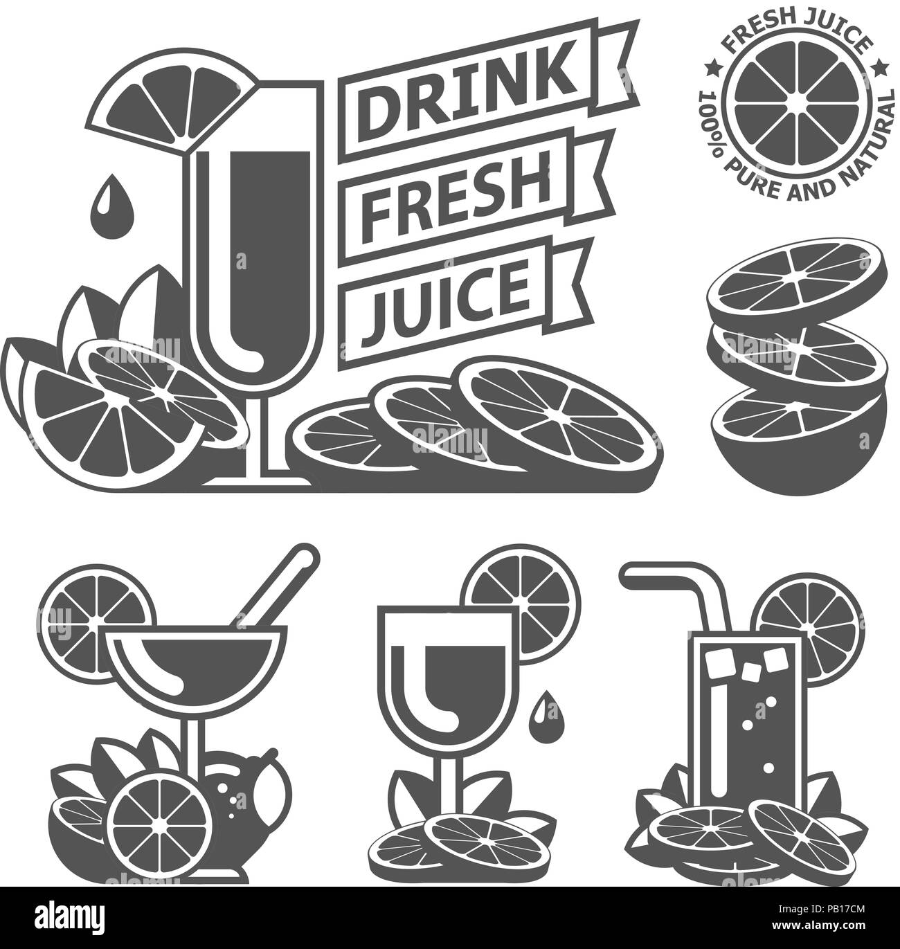 Drink fresh citrus orange lemon juice labels Stock Vector Image & Art