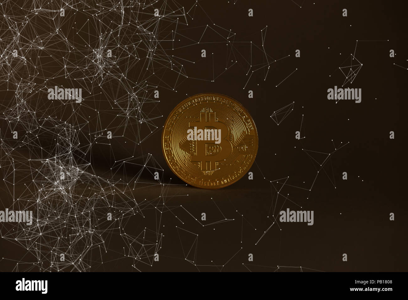 Bitcoin coin with network background as blockchain concept Stock Photo ...