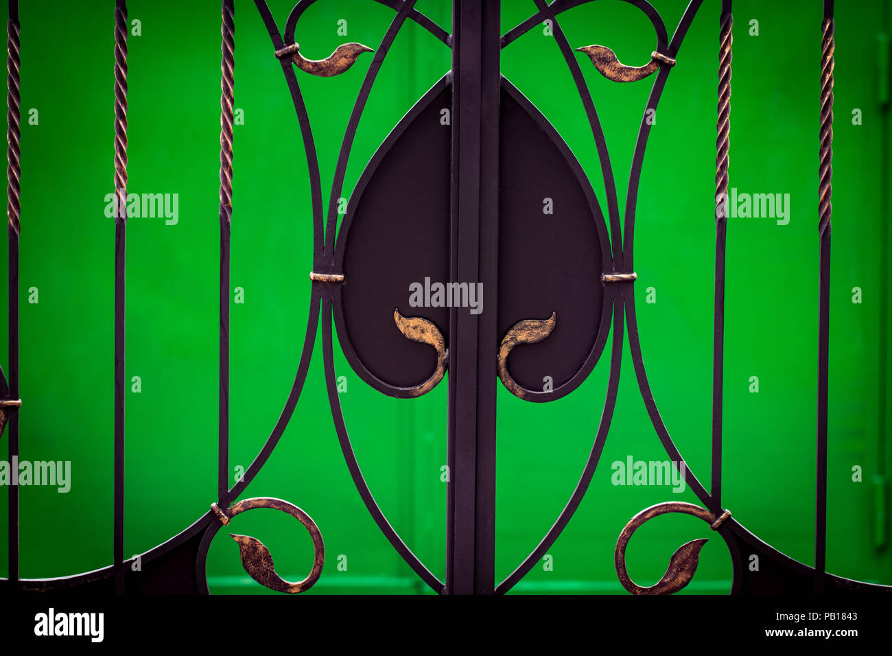ornate wrought-iron elements of metal gate decoration Stock Photo - Alamy