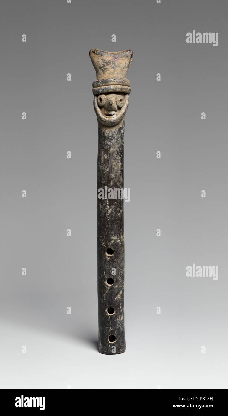 Flute. Culture: Colima. Dimensions: L. 9 1/2 × Diam.13/16 in. (24.1 × 2.1 cm). Date: 200 B.C.-100 A.D.. Museum: Metropolitan Museum of Art, New York, USA. Stock Photo