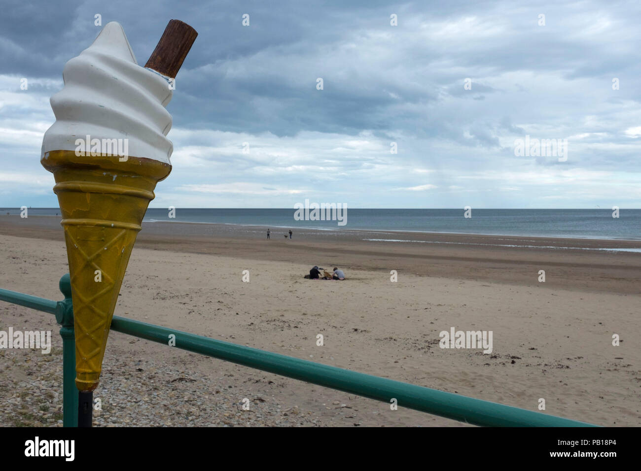 Ice Cream Cone Sign at English Seaside, North East Coast, UK Stock Photo