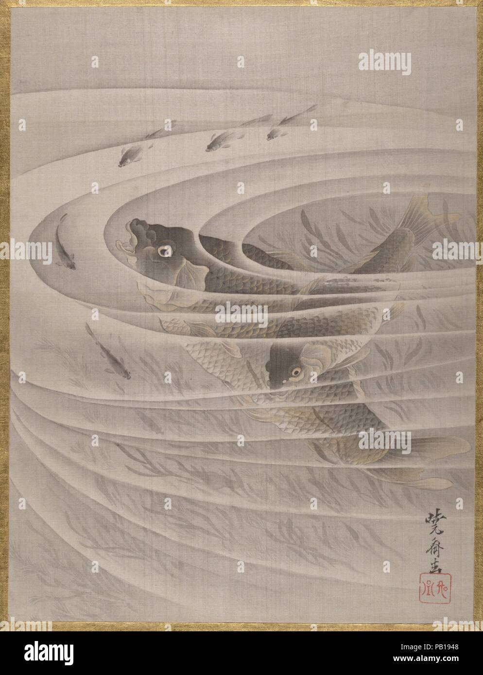 Fish in a Whirlpool. Artist: Kawanabe Kyosai (Japanese, 1831-1889). Culture: Japan. Dimensions: 14 1/8 x 10 3/4 in. (35.9 x 27.3 cm). Date: ca. 1887. Museum: Metropolitan Museum of Art, New York, USA. Stock Photo