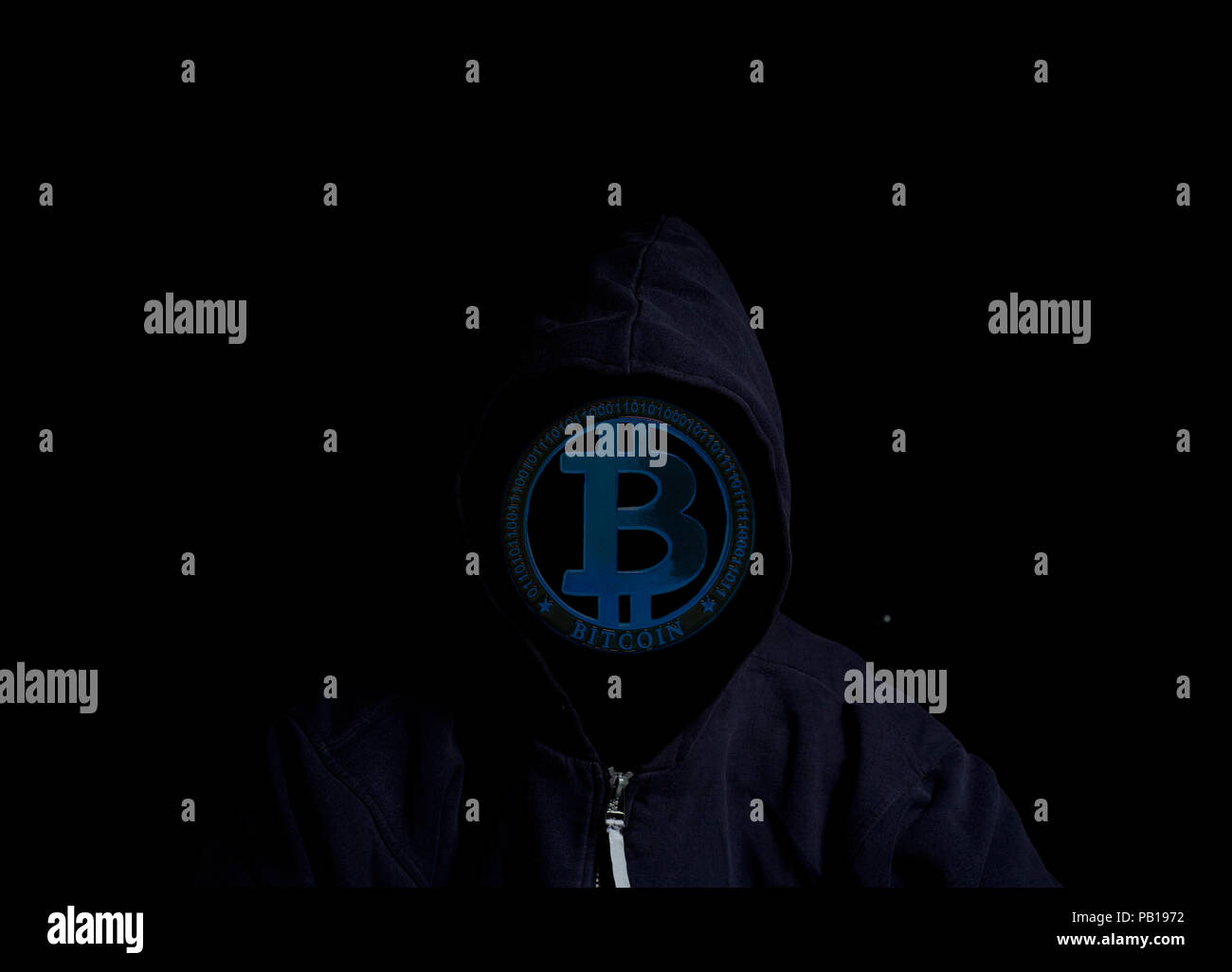 Anonymous Crypto Hacker in hood with bitcoin isolated on black background  Stock Photo - Alamy