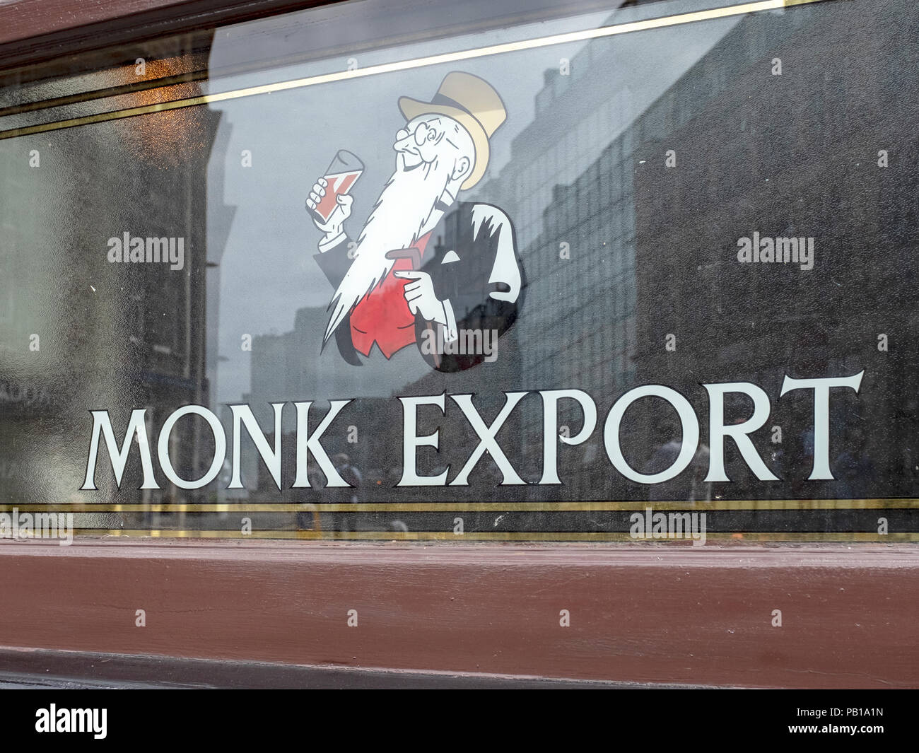 William Younger's sign on a window of a pub in Edinburgh, Scotland, United Kingdom. Stock Photo