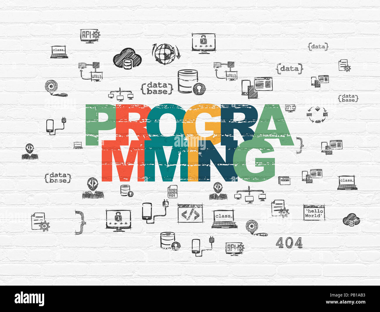 Database concept: Programming on wall background Stock Photo - Alamy