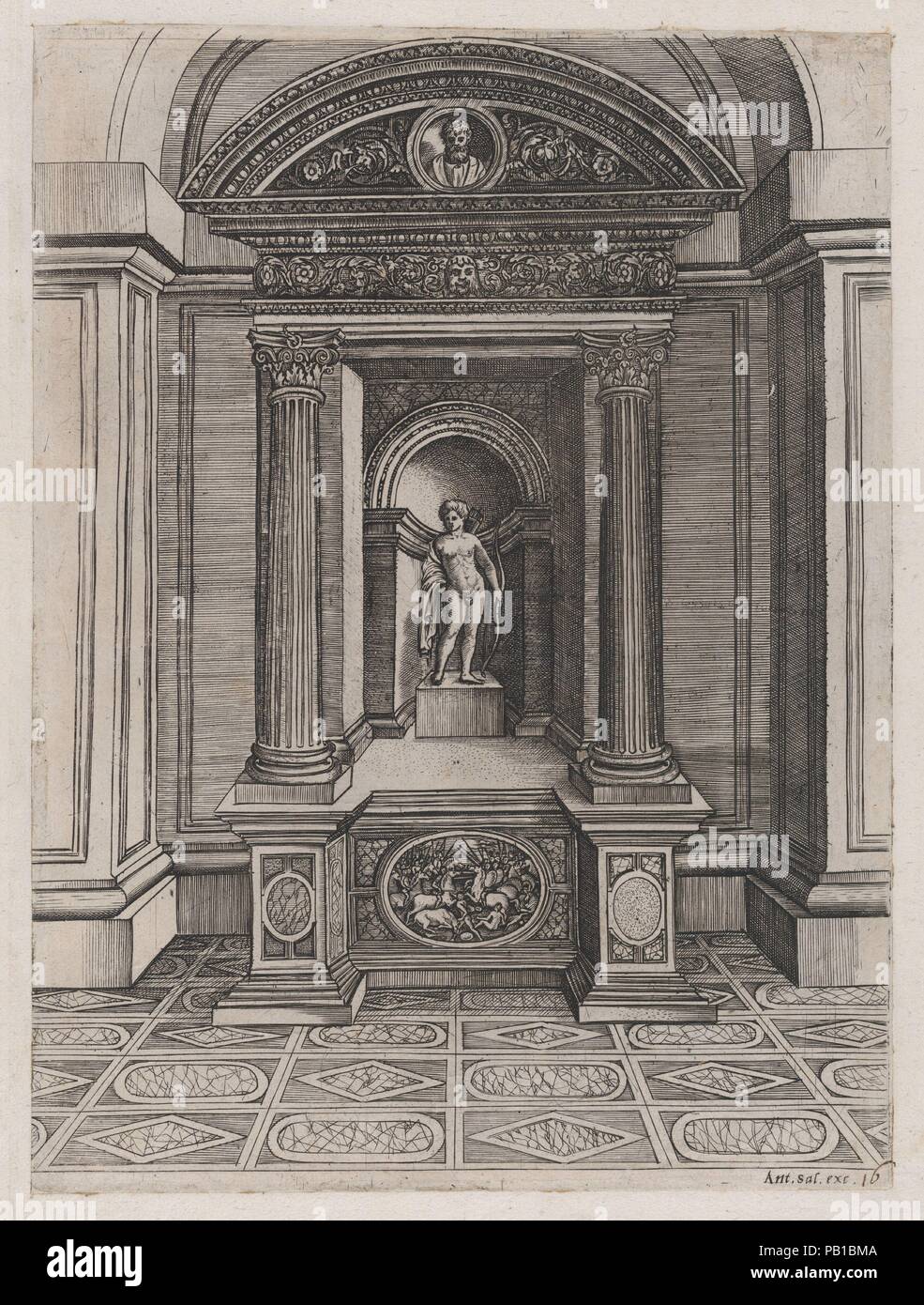 Speculum Romanae Magnificentiae: The Altar of Eros. Artist: Attributed to Agostino Veneziano (Agostino dei Musi) (Italian, Venice ca. 1490-after 1536 Rome); After (?) Raphael (Raffaello Sanzio or Santi) (Italian, Urbino 1483-1520 Rome). Dimensions: mount: 17 15/16 x 11 13/16 in. (45.5 x 30 cm)  sheet: 11 5/8 x 8 11/16 in. (29.5 x 22 cm). Publisher: Antonio Salamanca (Salamanca 1478-1562 Rome). Series/Portfolio: Speculum Romanae Magnificentiae. Date: ca. 1514-36.  This print comes from the museum's copy of the Speculum Romanae Magnificentiae (The Mirror of Roman Magnificence) The Speculum found Stock Photo