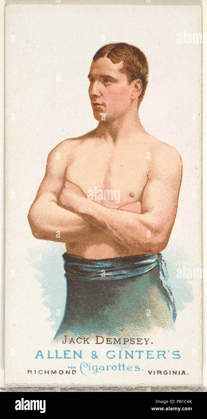 Jack Dempsey, Pugilist, from World's Champions, Series 1 (N28) for Allen & Ginter Cigarettes. Dimensions: Sheet: 2 3/4 x 1 1/2 in. (7 x 3.8 cm). Lithographer: Lindner, Eddy & Claus (American, New York). Publisher: Allen & Ginter (American, Richmond, Virginia). Date: 1887.  Trade cards from 'World's Champions,' Series 1 (N28), issued in 1887 in a set of 50 cards to promote Allen & Ginter brand cigarettes. Museum: Metropolitan Museum of Art, New York, USA. Stock Photo