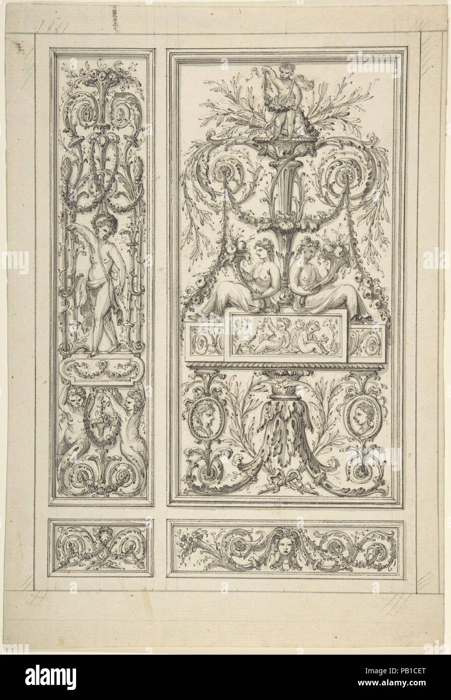 Design for a Wall Panel. Artist: Jean Démosthène Dugourc (French, Versailles 1749-1825 Paris). Dimensions: 12 3/8 x 8 1/2 in. (31.4 x 21.6 cm.). Date: n.d.. Museum: Metropolitan Museum of Art, New York, USA. Stock Photo